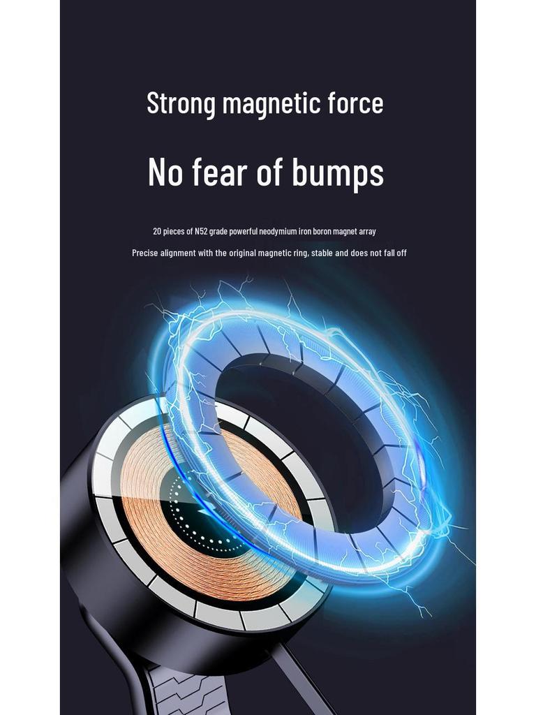 Magnetic Car Phone Holder with 15W Wireless Charger & Retractable Line, Rotating Stable Design