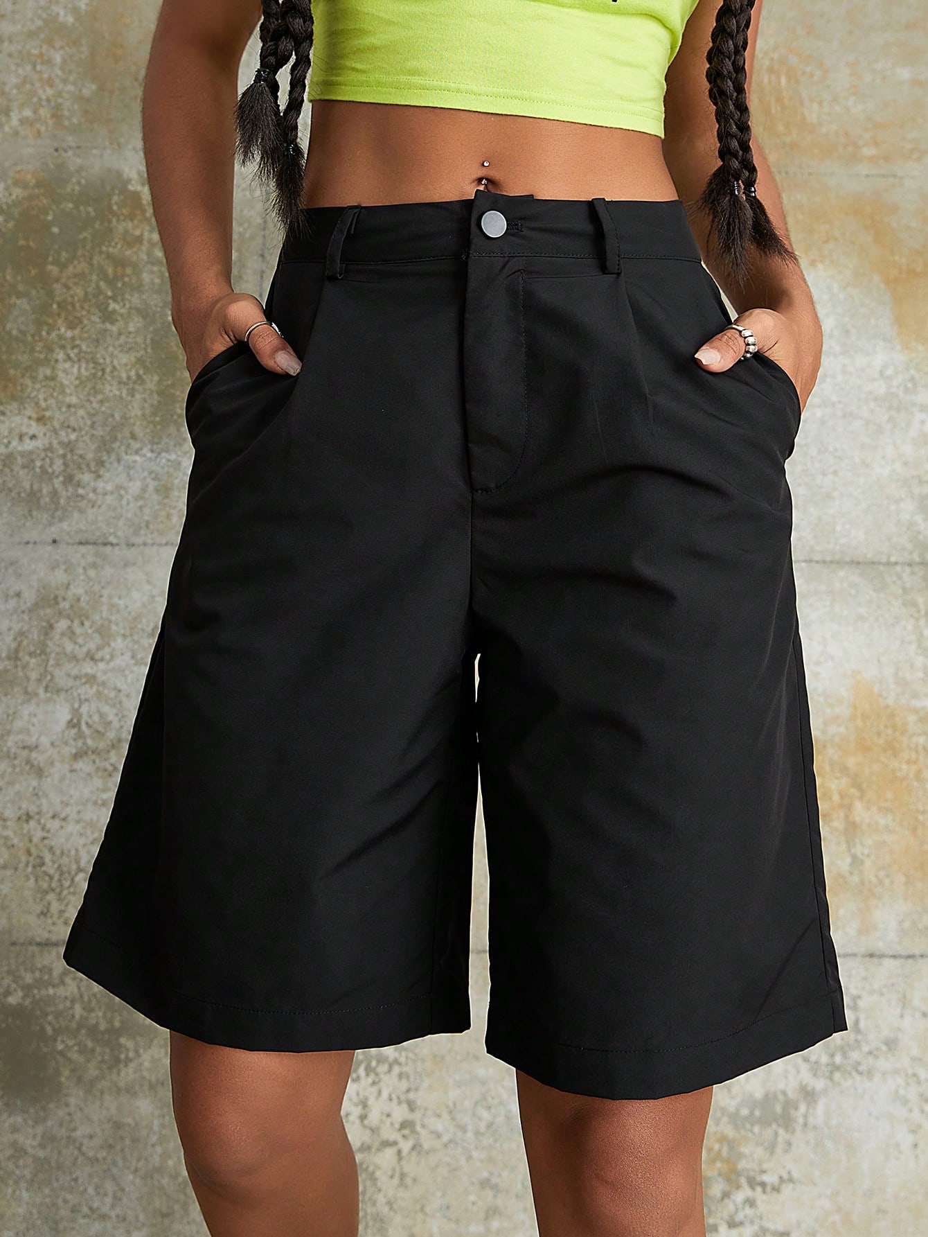 

Rose Beauty A Street Casual Solid Elastic Drawstring Belty Baggy Wide Leg Shorts Cargo Spring Outdoor Outfits XL чёрный