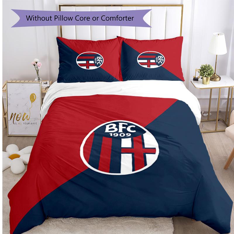 Bologna FC Printed 3PCS Bedding Set Breathable Duvet Cover with Pillowcases Decorative Bed Linen for Bedroom Home