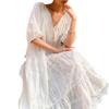 Spring and summer new white dress women's short-sleeved southern French holiday dress hollow beach dress long dress women's clothing