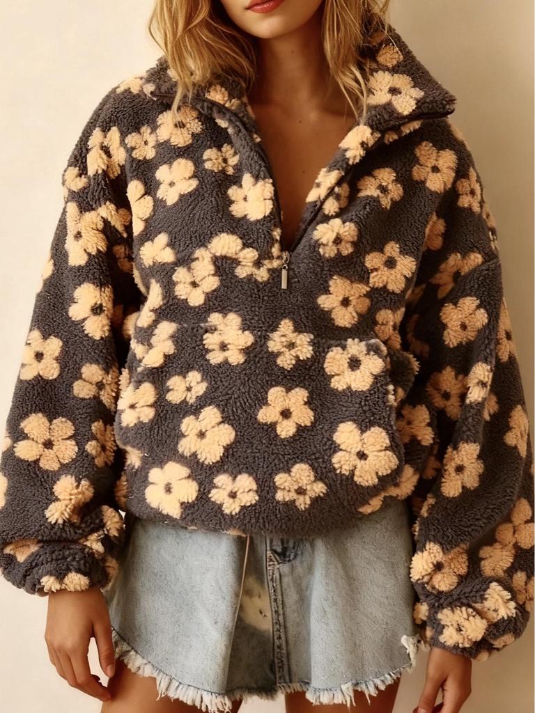 Fleece Flower Sweatshirt - 2025 Autumn/Winter Women's European & American Fashion Warm Pullover