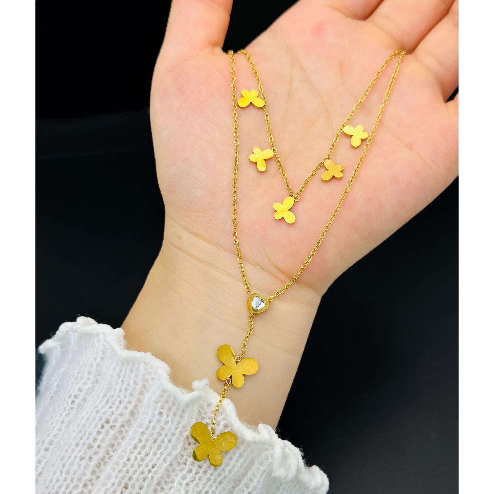 Ladies Luxurious Titanium Steel Crystal Circle Pendant Necklace one size золотой