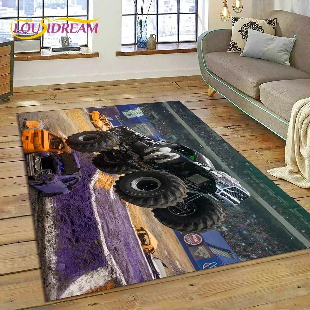 Covor Desen Animat Monster Truck Monster Jam pentru Dormitor Sufragerie Decor Canapea Acasă, Joc Copii Covor Mare Decorativ pentru Podea