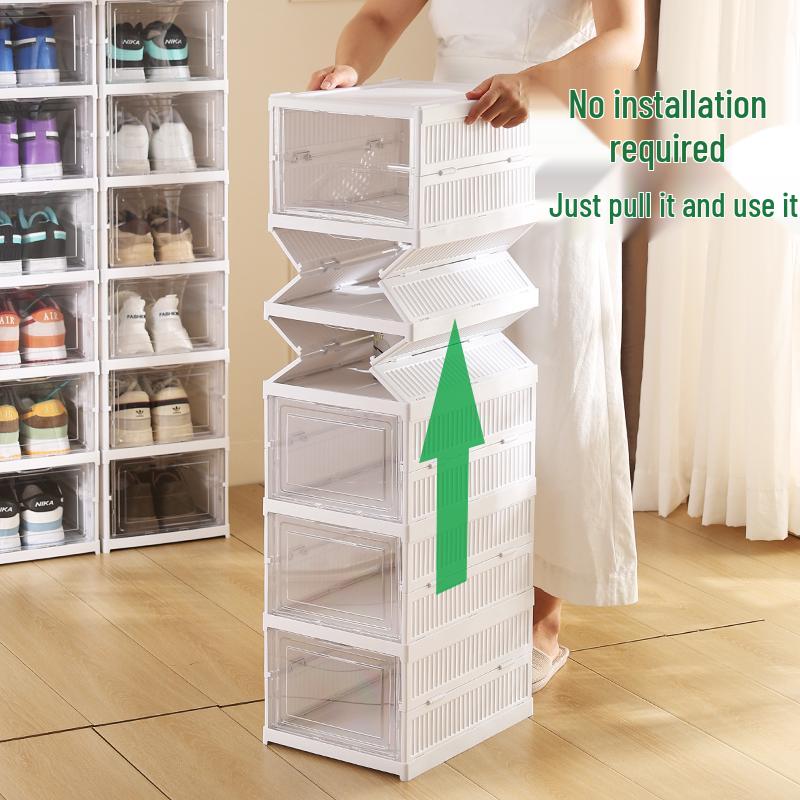Transparent Foldable Shoe Storage Box - Space-Saving Organizer & Sneaker Rack, No Installation Required