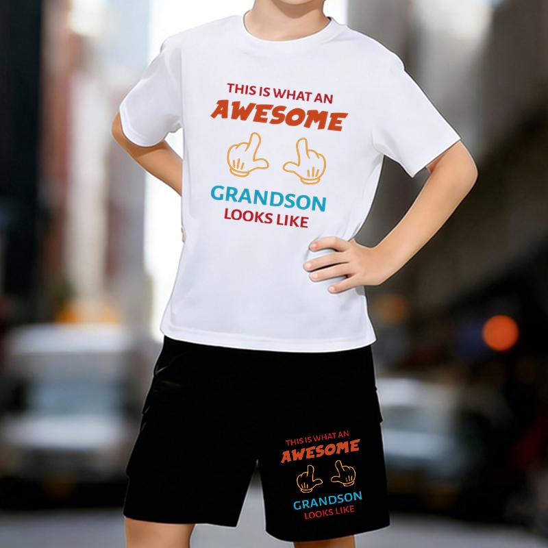 

Boys 2 Piece I m The Best Printed outfit, Short Sleeve T-Shirt and Shorts Set for Kids Age 5-14,White, Black Sporty Casual Summer Clothes 13-14 Years
