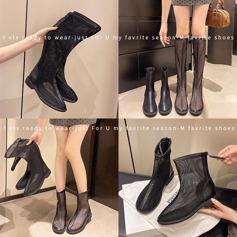 2025 summer net boots new breathable explosion women's boots mesh hollowed out Martin boots short boots mesh medium boots