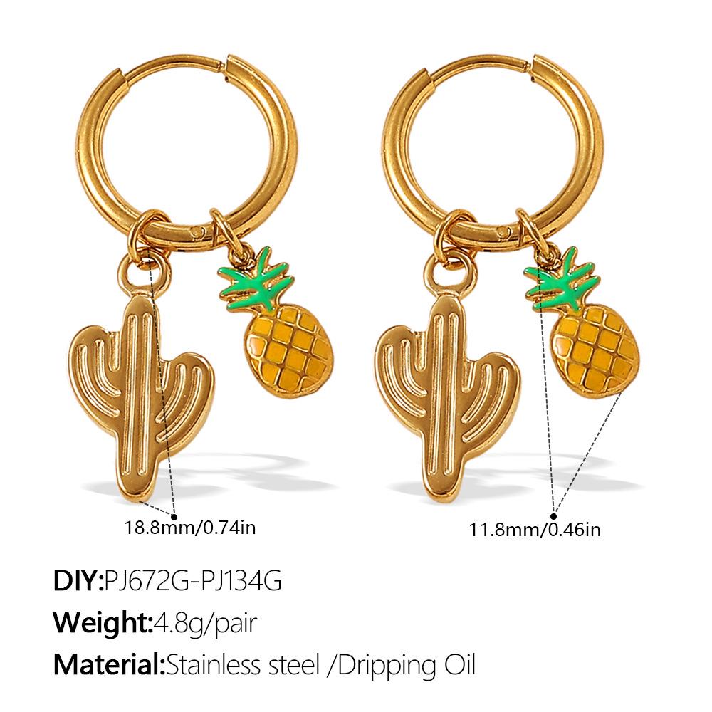 Europeiska & Amerikanska Pastellfärgade Titanstål Vattenmelon Körsbär Drip Oil Örhängen för Kvinnor