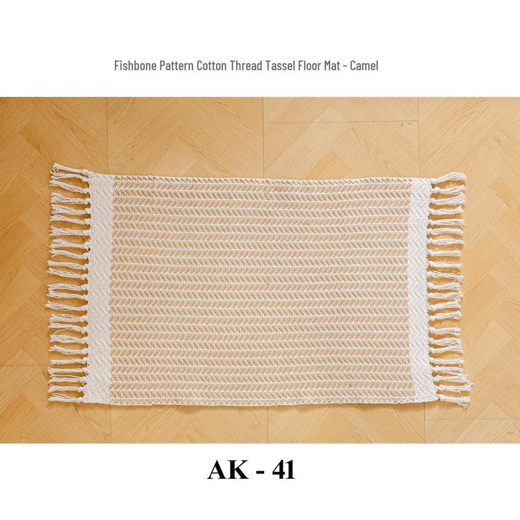 Handwoven Cotton Fishbone Pattern Floor Mat, Machine Washable, Long Strip Design for Bedside or Cloakroom