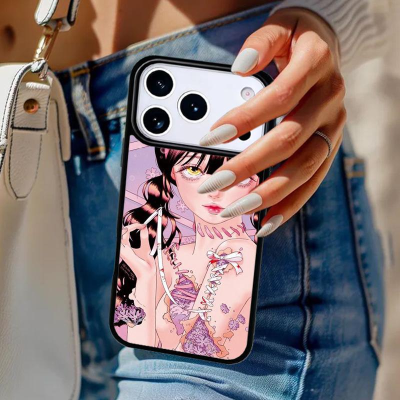 Cartoon Girl illustration Phone Case For iPhone 17 Air 14 15 13 12 Max Cover For Apple 14 15 16 16e 11 Pro Max Plus Coque