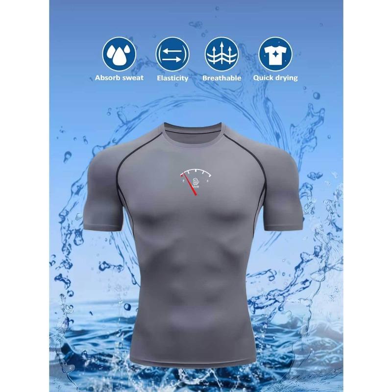 Men's Chest Speedometer Print Compression Shirt High Elasticity Moisture Wicking Bodybuilding Sportswear