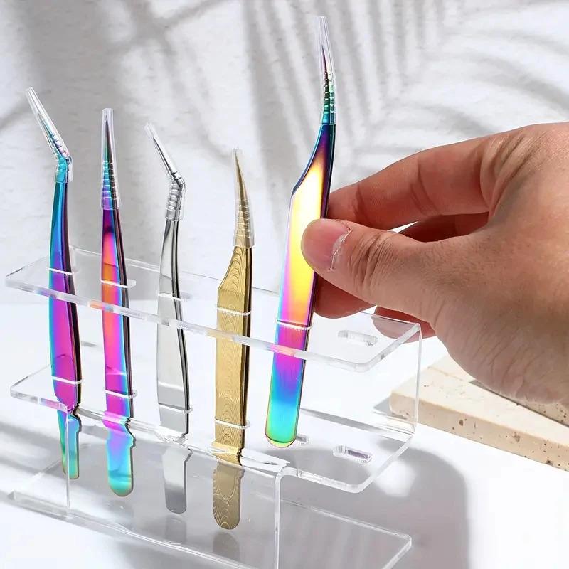 6-Hole Acrylic Tweezer Storage Rack Professional Eyelash Extension Display Stand Space Saving Tweezers Organizer Makeup Tools
