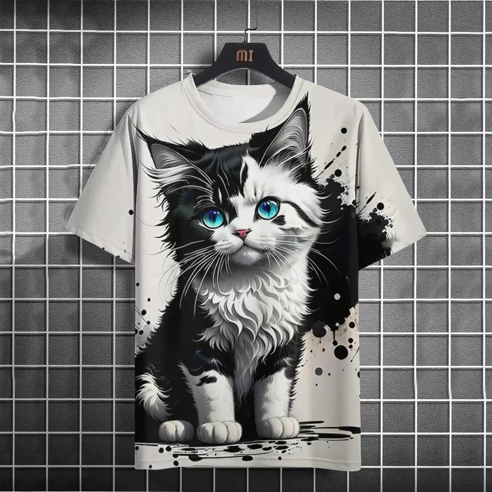 Women's Top Crew Neck Cat Print Fashion Short Sleeve Loose T-Shirts Women’s