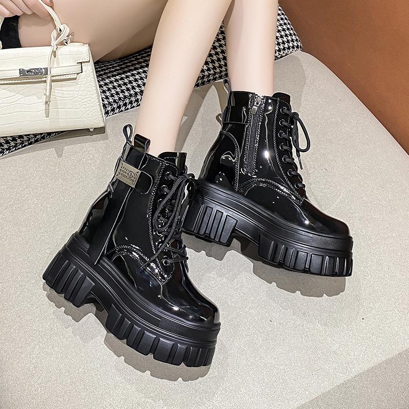 2024 Winterstiefel High Platform Motorradstiefel Keil Warm Knöchel Dicksohlige Damenstiefel Neue Herbst Lederschuhe für Damen