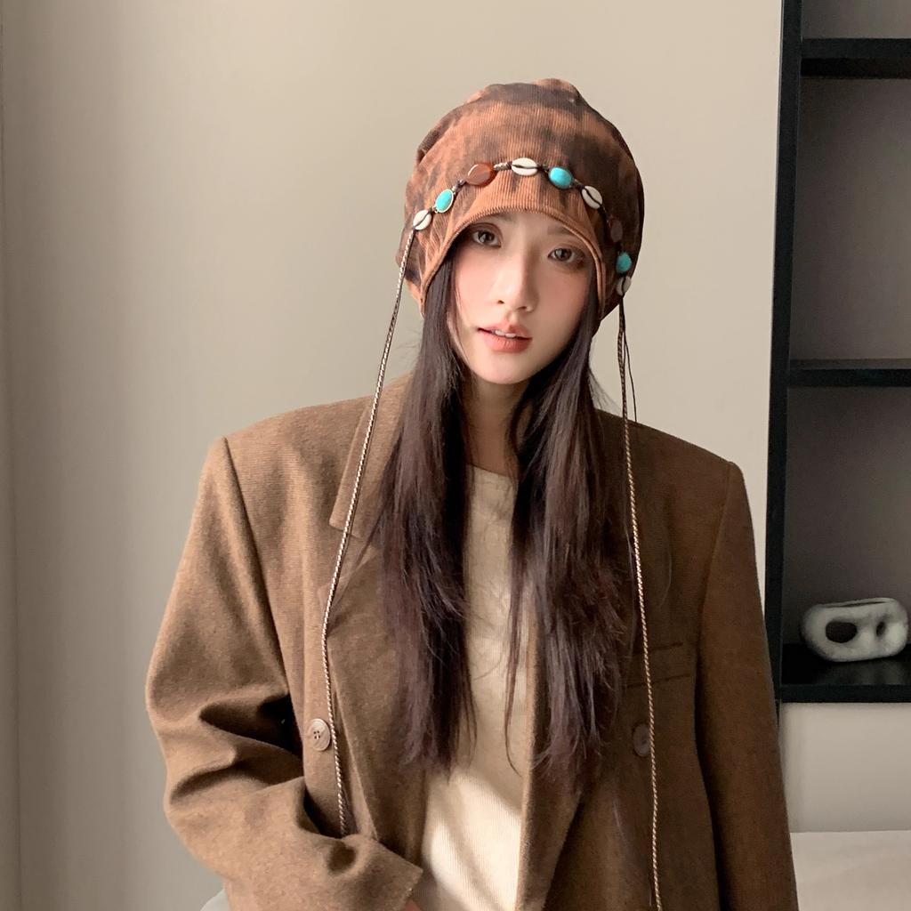 Autumn and winter retro big head circumference shows small and versatile face, warm and stacked hat woman