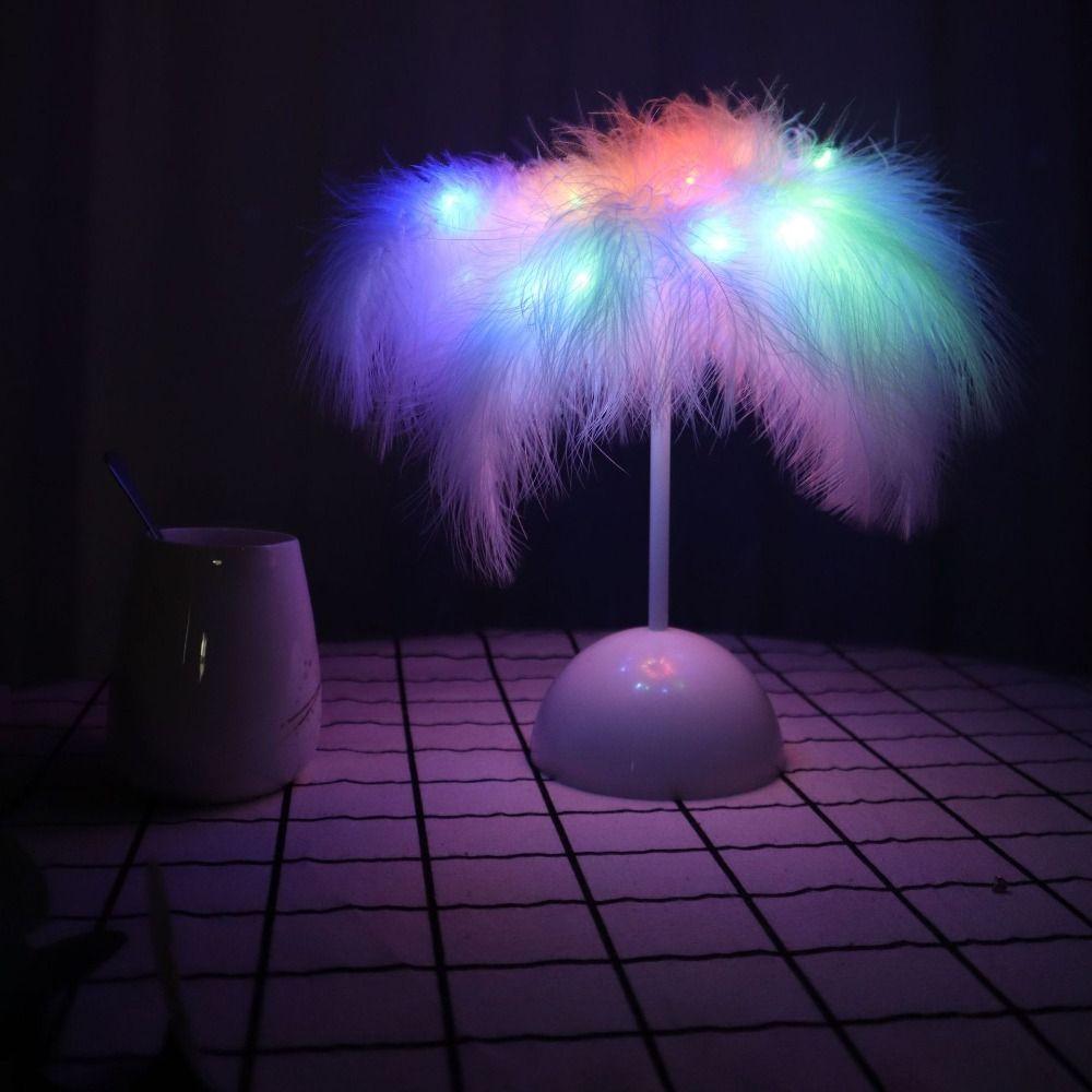 

Creative Led Night Light Portable Bedside Lamp Atmosphere Light Feather Table Lamp Kids