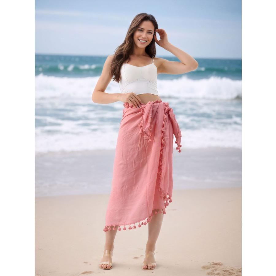 Women's One Piece Pareo Beach Wrap Skirt Flowy Tassel Maxi Skirt, Sarong Cover Up for Vacation 1014