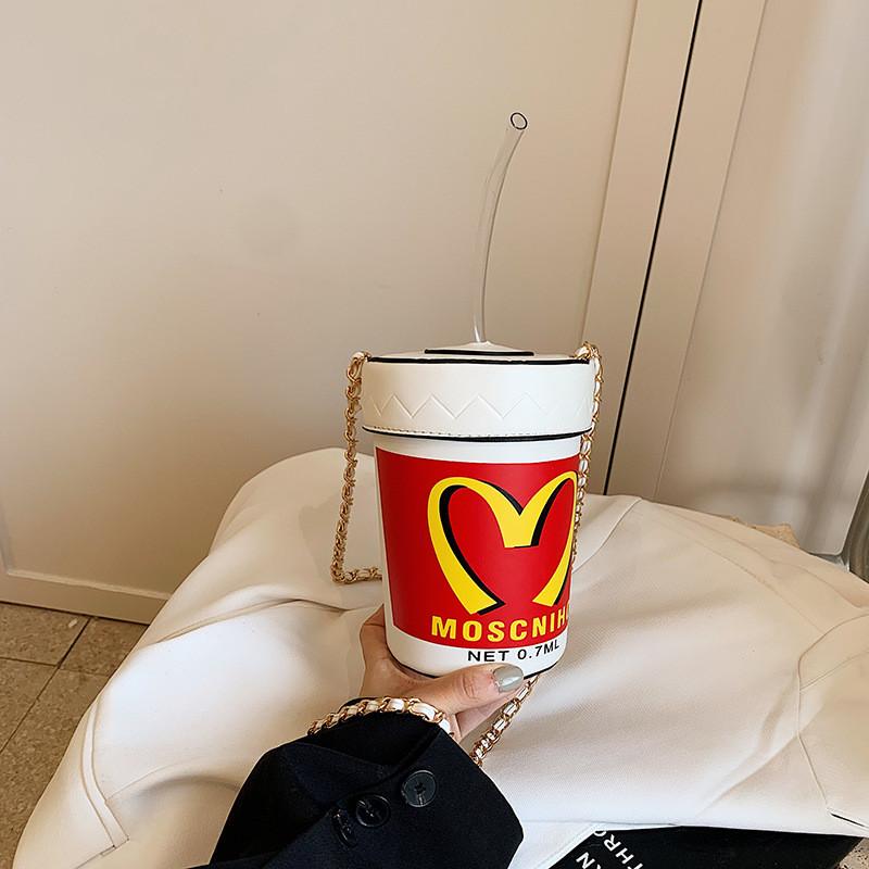 Trendy Korean Style Unisex Kids Shoulder Bag With Geometric Pattern And Chain Design White Small