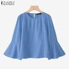 ZANZEA Women Casual Round Neck Flare 3/4 Sleeve Loose Blouse