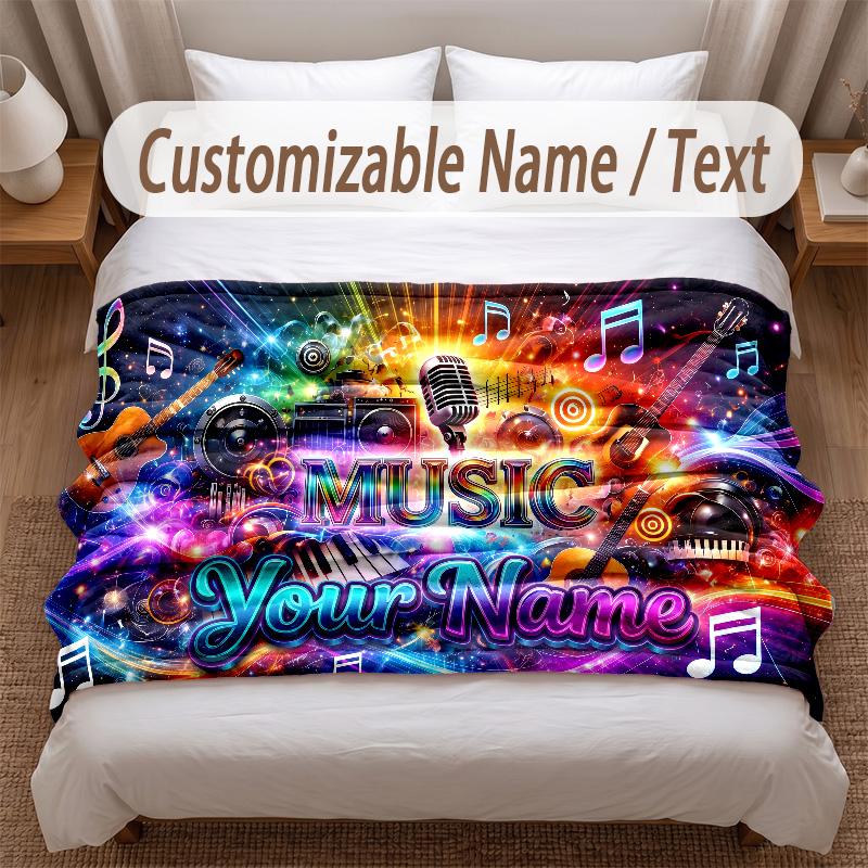 Music General Theme Soft Blanket Personalized Custom Name Text Print Warm Blanket Home Sofa Bedroom Decor