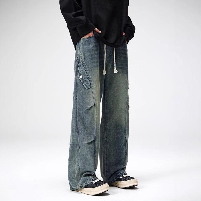 Autumn and Winter New Trendy Brand American Washed Straight Jeans Men's Loose High Street Wide-leg Versatile Trend Trousers