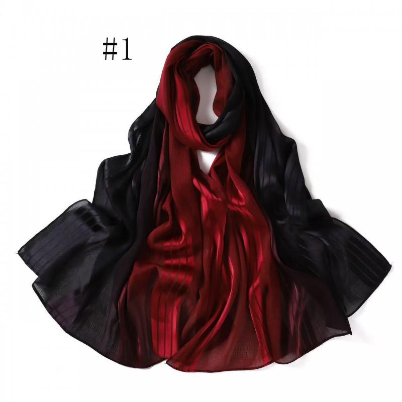 Gradient Striped Pleated Chiffon Scarf Wrap Lightweight Shawl Women Sun Protection Fashion Accessory