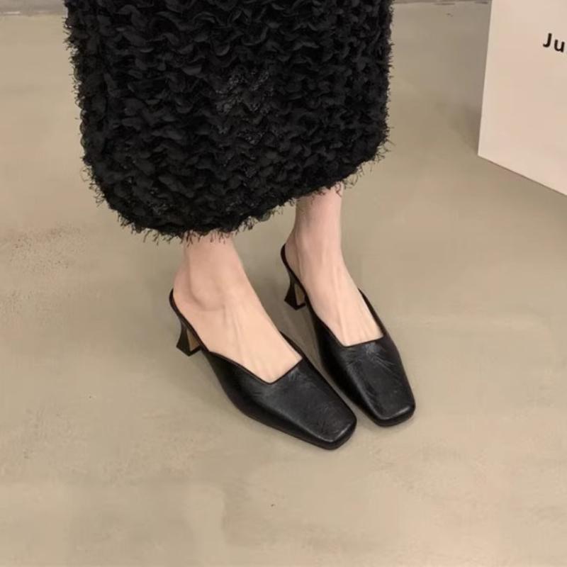 Fashion Hot Selling Female Shoes Mules For Women 2025 Square Toe Slippers Heels Slides New  High Female Shoes Slippers Heels
