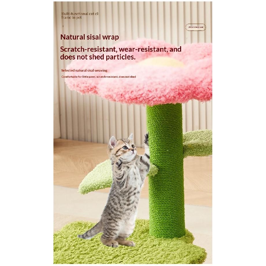 Small Flower Cat Tree with Sisal Scratch Board and Cat Bed, Space-Saving Cat Tower for Indoor Cats, Pet Decor
