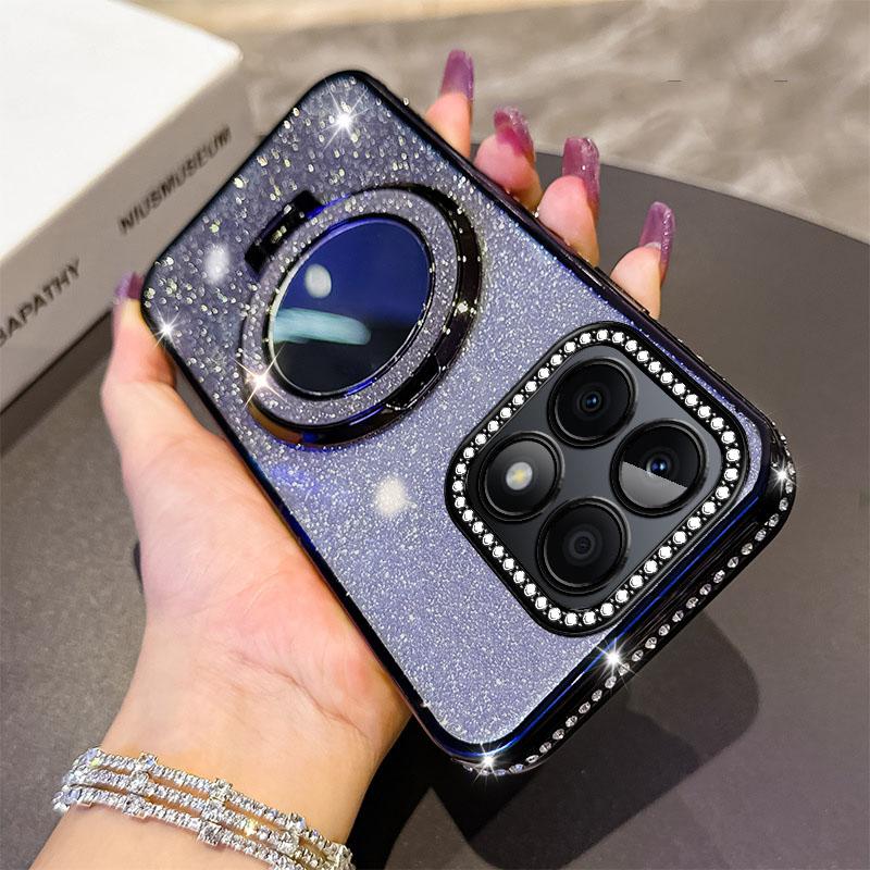 Třpytivé pokovení Silikonový Růžový Kryt na Telefon Pro Honor X7B X7C X8A X8B X9A X9B X9C Magnetický Držák Ochranný Kryt s Fólií na Objektiv X9A Pouzdro