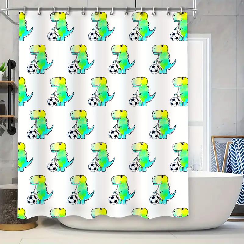 

Watercolor Dinosaur-Themed Shower Curtain Set With Soccer Ball Pattern For Bathroom Decor Yellow Green Blue Multicolor Modern De W60H190(CM)-1 Pcs