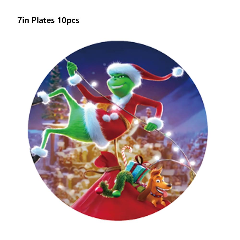 51PCS Christmas Grinch Tableware Include Paper Plates Cups Napkins Tablecover