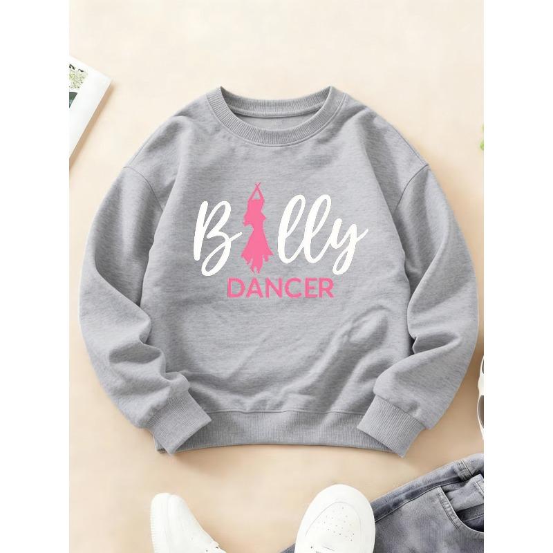 Kids Crewneck Sweatshirt, Girly Ballet Silhouette Fun Print Long Sleeve Top for Autumn Winter