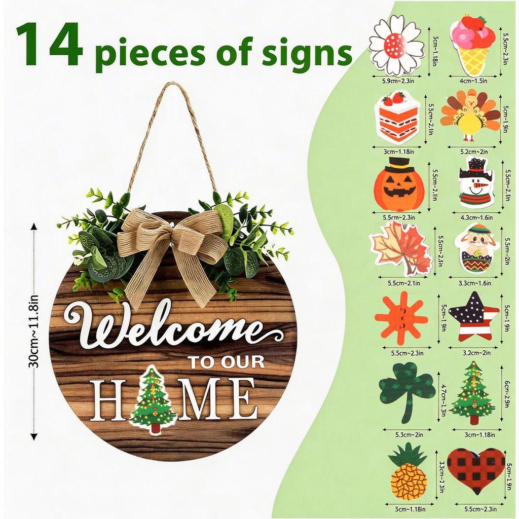 14-Pattern Interchangeable Welcome Sign for Easter, Christmas, & More Holidays
