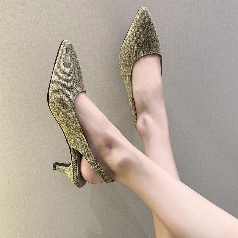 Summer  Women's Shoes 2024 High Quality Baotou Women's Sandals Fashionable Mid-heel One-line Buckle Women's High Heels