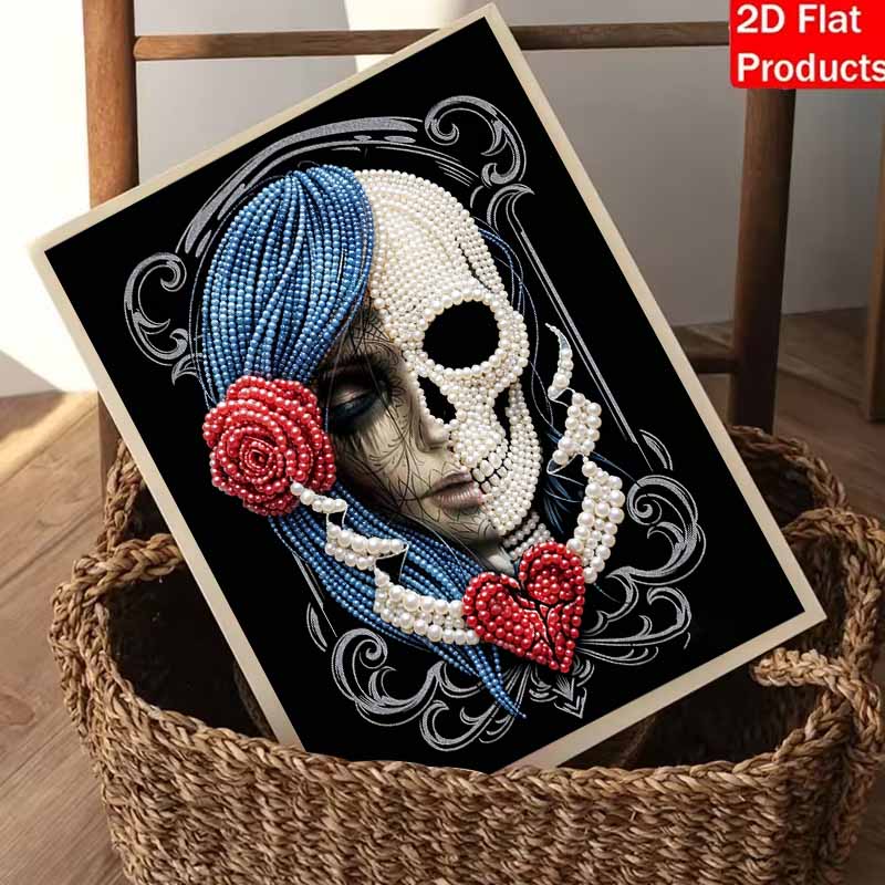 Halloween Pearl Painting Set Floral Skull 5D DIY Pearl Art Home Bedroom Wall Decor Handmade Gift Craft Kit Elegant Wall Hanging