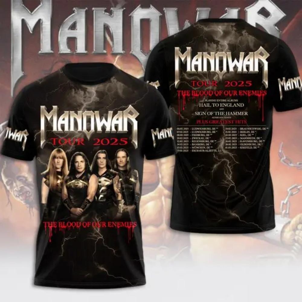 Rock Manowar Band 3D Tištěná trička Pánská Dámská Hip Hop Krátký Rukáv Tričko Harajuku O-Výstřih Tričko Top Oversized Unisex Y2k Oblečení
