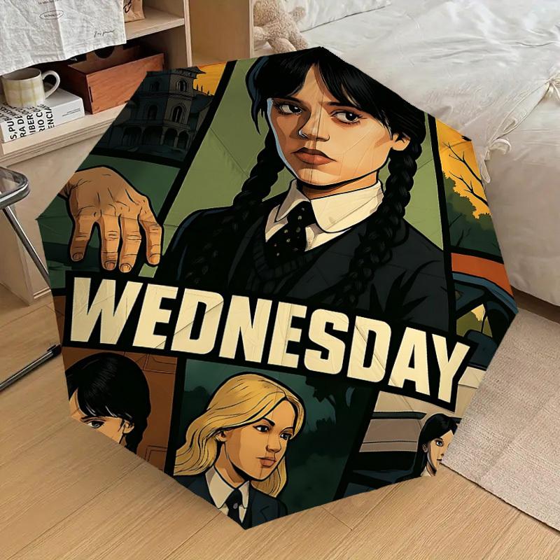 

1pc Wednesday Automatic Folding Umbrella, Portable Collapsible Design, Casual Outdoor Accessory L1127121