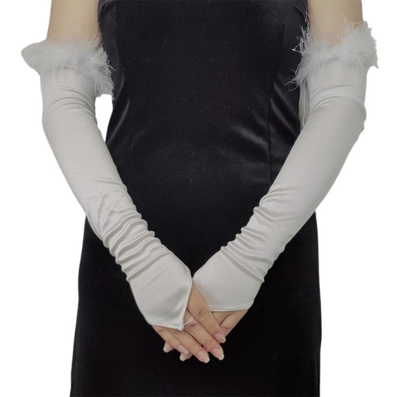 

Wedding Gloves Proms White Gloves Feather Long Gloves for Operas Women Lady Proms Costume Accessories 1 білий