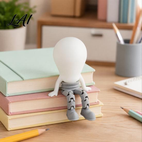 3D Printing Ornament Printed Articulated LED Glow-in-the-Dark Action Figure Posable Light Bulb Head Night with Novelty Movable Joints Creative Desk