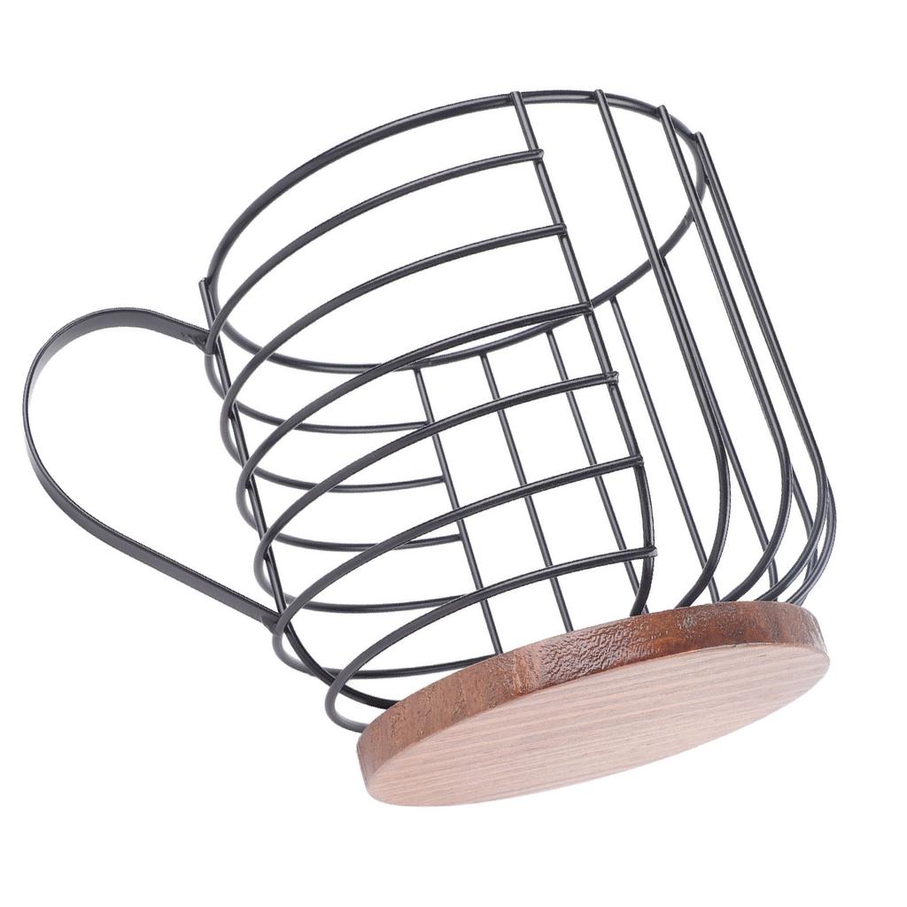 Coffee Capsule Storage Basket Cup Shape Black Iron and Pine Coffee Pod Holder for Coffee Bar