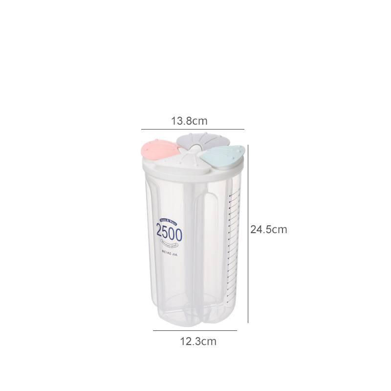 Nádoba na skladování obilí s víkem na zacvaknutí, více přihrádek, velkokapacitní organizéry, dělený design, nepropustná těsnění pro lednici