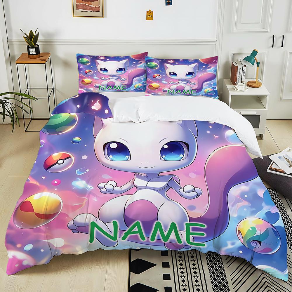 Custom Name Pokemon Mews Printed Bedding Set 1 Duvet Cover 2 Pillowcases Adult And Children Bedding Set Luxury Gifts