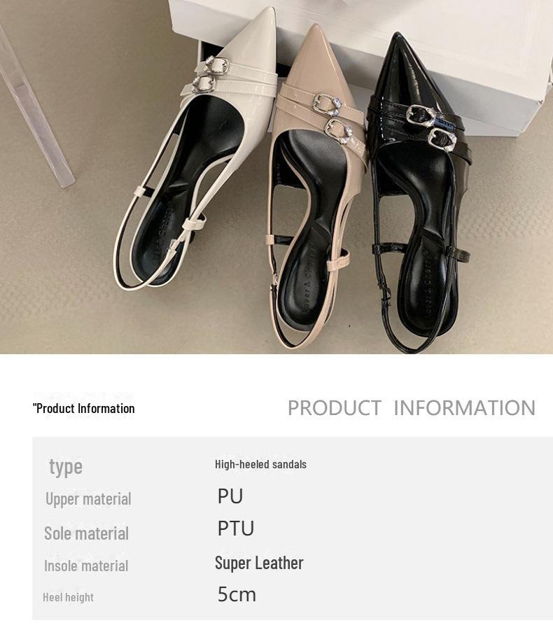 2025 Spring French Style Pointed Stiletto Heels - Elegant Closed Toe Sandals with Back Strap