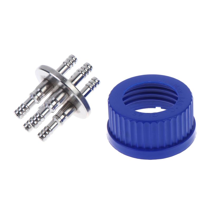 Gl45 Fermentation Tank Reactor Feed Cover Stainless Steel Jar Lid With Ss304 Blue Headspace Cap Refill Cover For Tube