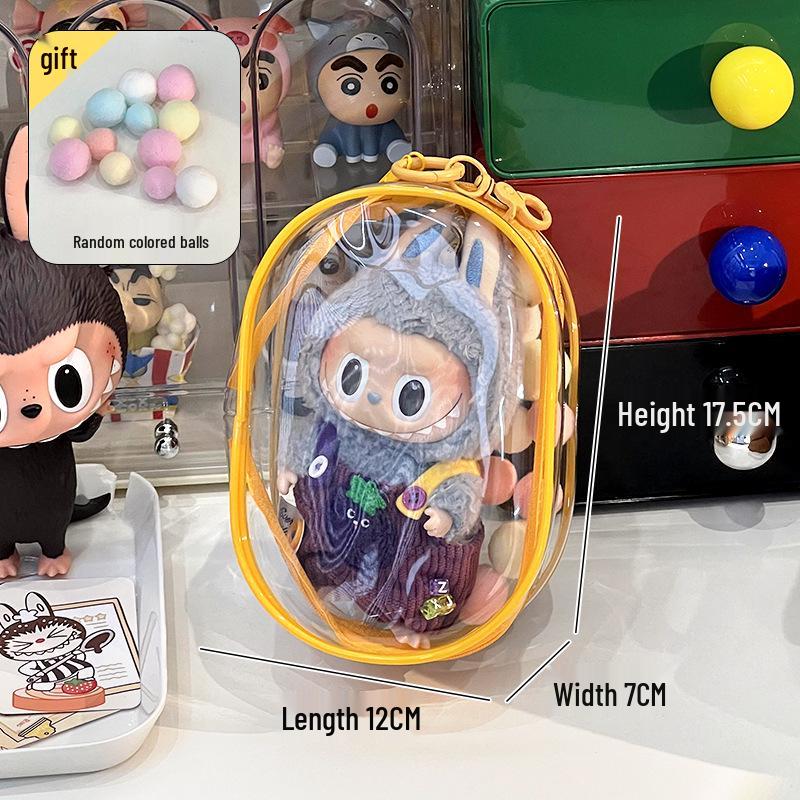 Labubu Transparent Vinyl Protective Case for Cotton Doll, Ita Bag, Baby Stroller Accessory, Dustproof Hanging Bag, 10-15cm.