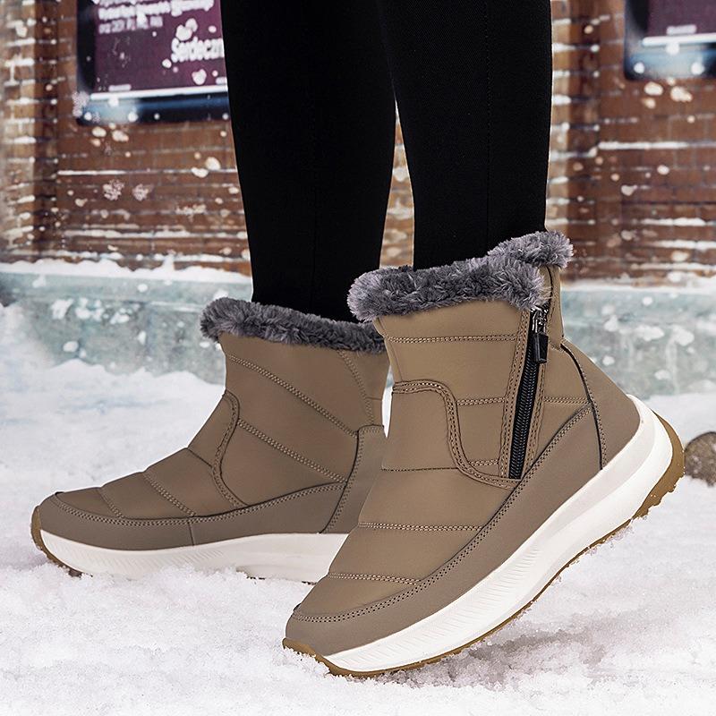 Große wasserdichte Schneestiefel mit seitlichem Reißverschluss für Damen, rutschfeste warme Baumwollstiefel für den Norden, hohe Baumwollschuhe, Schuhe für ältere Menschen, kurze Stiefel