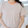 New Arrivals Open Run Women STripe Round Neck ShorT Sleeve T shirT coTTon