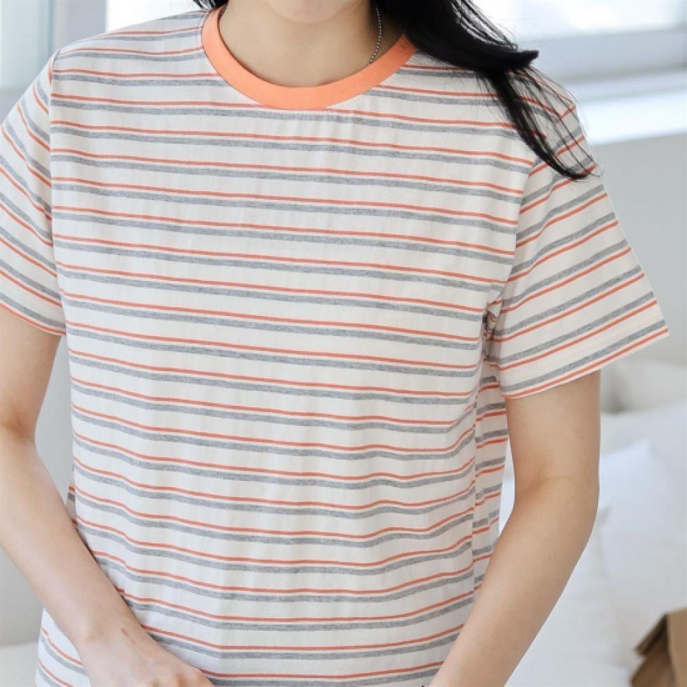 New Arrivals Open Run Women STripe Round Neck ShorT Sleeve T shirT coTTon
