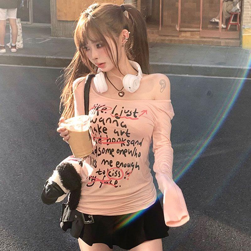 Autumn New Pure Desire Style Spicy Girl Short Style Pure Cotton Long Sleeved T-shirt for Women Slim Fit and Versatile Design Sense Top for Women