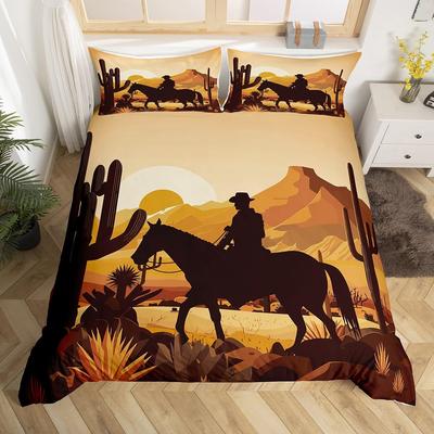Westliche Dekoration Bettbezug Retro Cowboy Stil Bettwäsche Set Wildwest Thema Deckenbezug Für Jungen Teenager Männer Tagesdecke Bezug