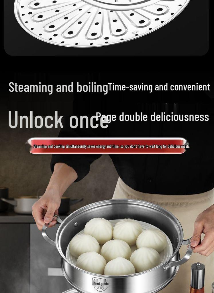 316 Stainless Steel High-Rise Steamer Pot, Extra Thick, Food-Grade, Large Capacity, Versatile 3-4 Layer Soup Pot